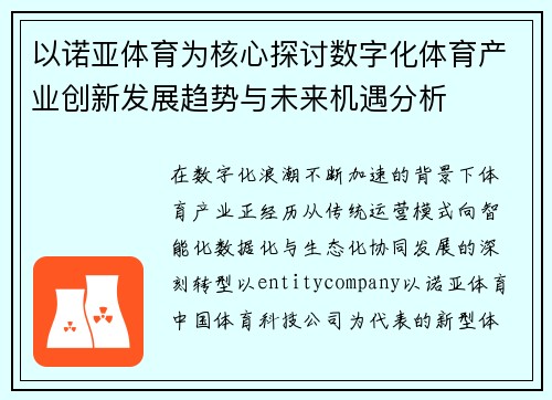 以诺亚体育为核心探讨数字化体育产业创新发展趋势与未来机遇分析
