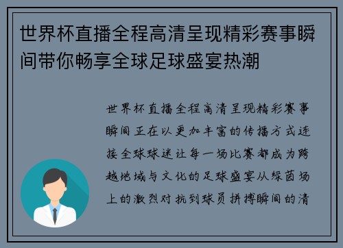 世界杯直播全程高清呈现精彩赛事瞬间带你畅享全球足球盛宴热潮